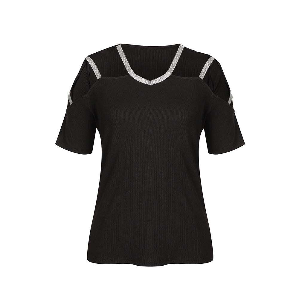 LUX GLIMMER™ │ COLD SHOULDER RIBBED KNIT TOP