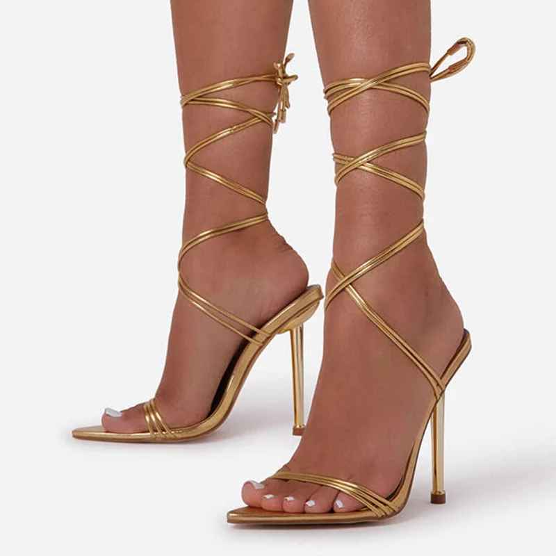 LUMINA™ │ RED STRAPPY GOLD-HEEL STILETTOS
