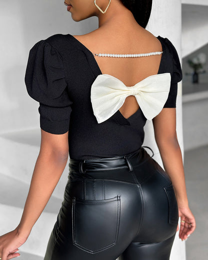 CHARME™ │ BOW  BACK PEARL ACCENT KNIT TIP