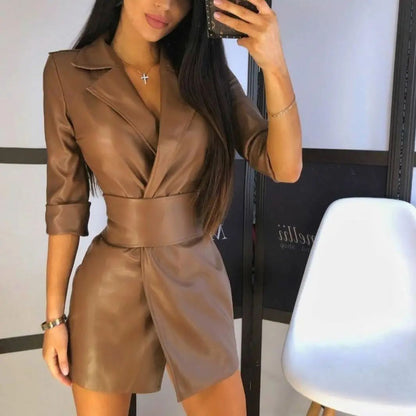 Noctira™ Faux Leather Wrap Dress