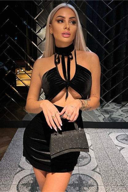 VELVET ÉCLAT™ Keyhole Mini Dress