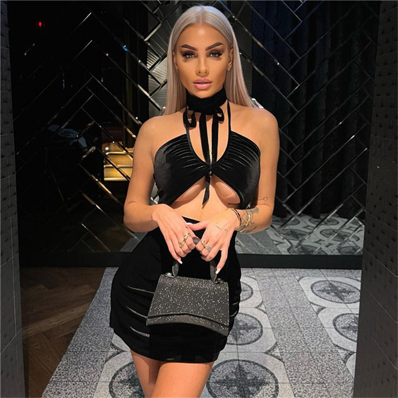 VELVET ÉCLAT™ Keyhole Mini Dress