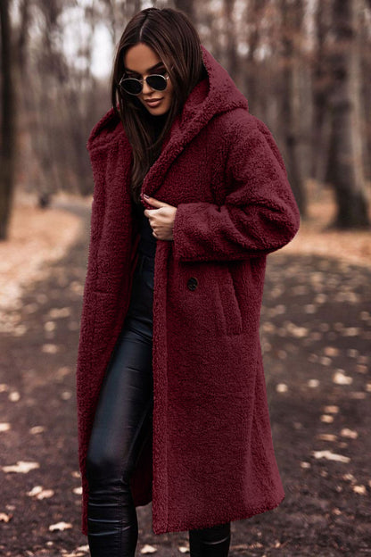 VELORIA™ Burgundy Teddy Long Coat